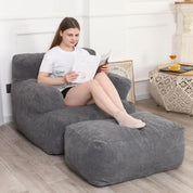 Bean Bag Sofa Chair with Ottoman, Giant Bean Bag Chair for Adults, Comfy Reading Chair,Living Room, Bedroom (Grey)