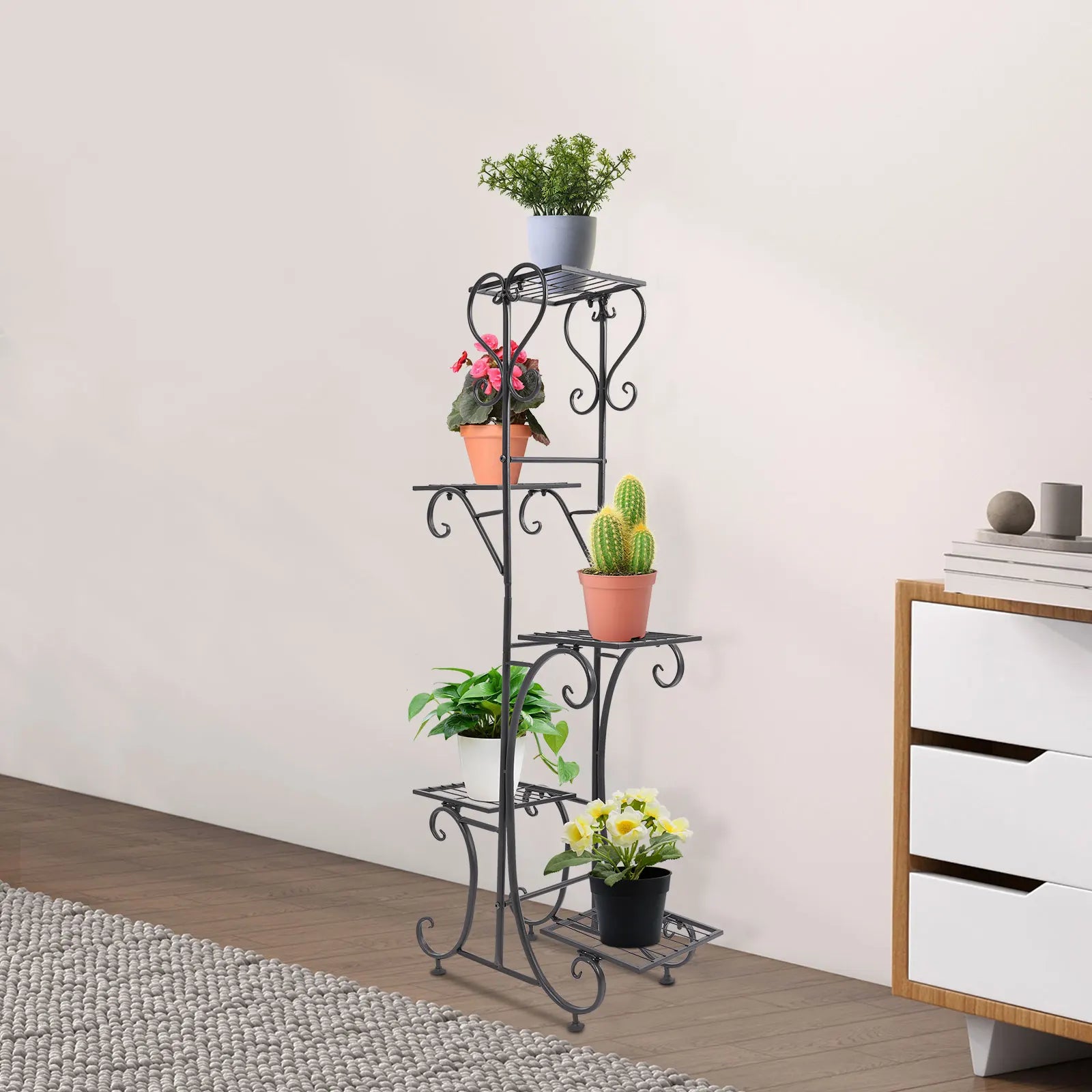 Upgraded 5-Tray Flower Stand | Floor Standing, Baking Paint, 19.689.8441.73in, Modern Style 5-Tier Plant Rack with Square Trays