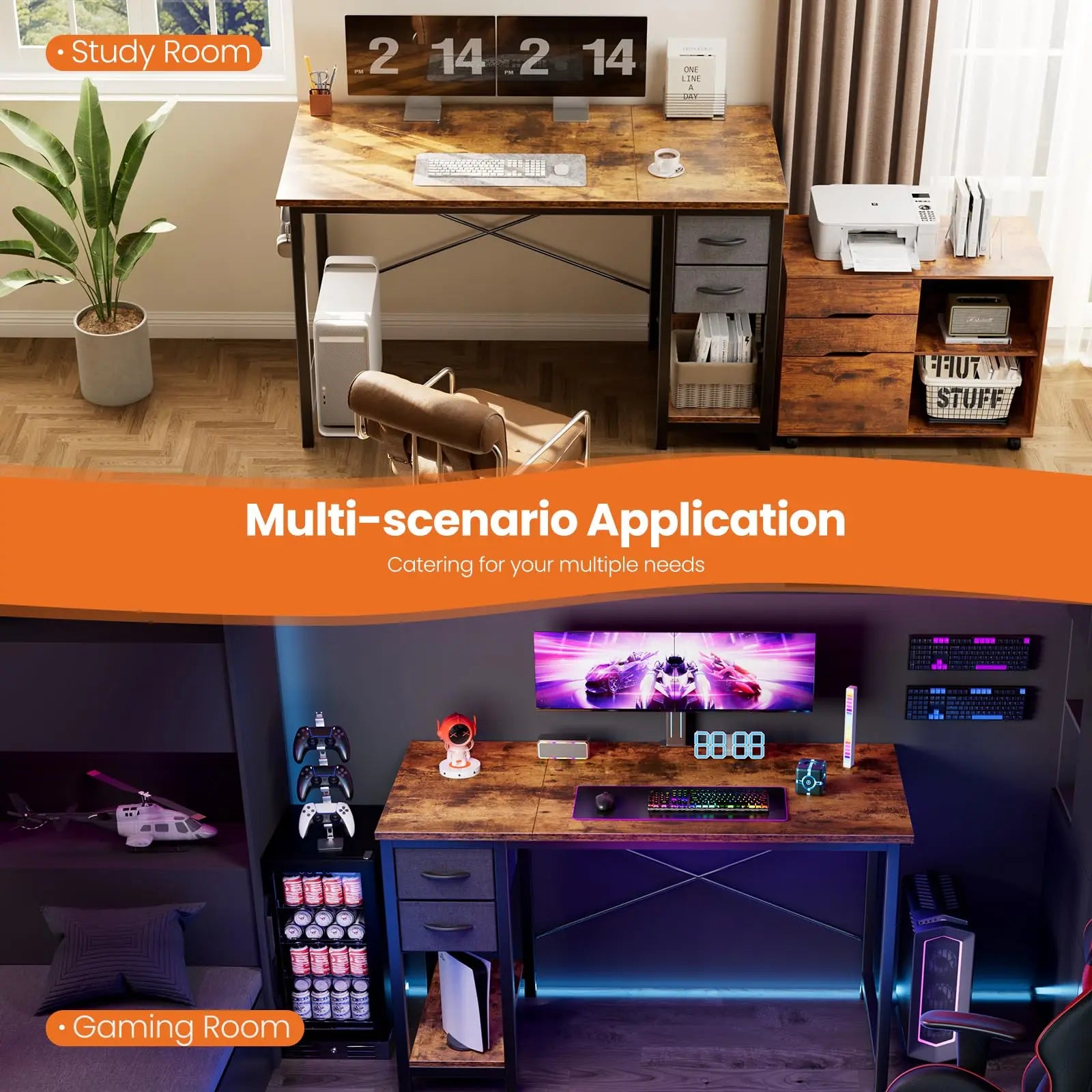Rectangular Computer Desk with Storage Cabinet | Space-Saving Modern Office Desk – FurnishSpot®