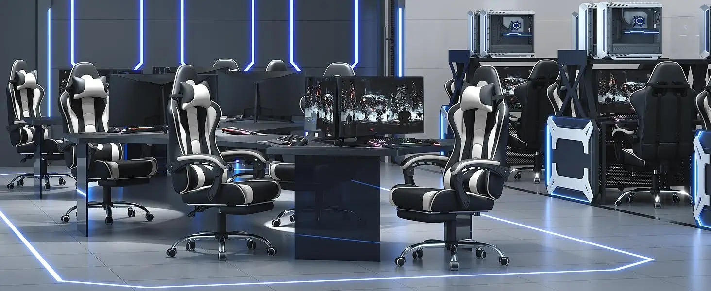 Gaming Chair w/ Massage Lumbar Support & Footrest