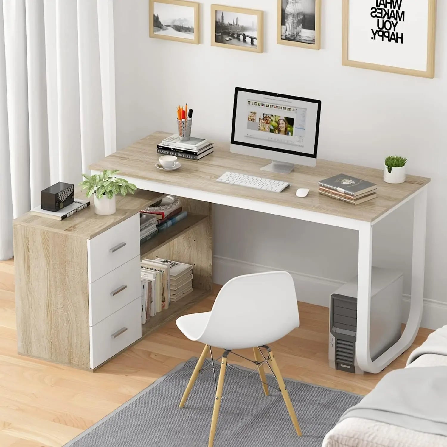 Home Office Computer Desk with 3 Drawers and 2 Shelves