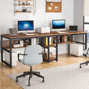 FurnishSpot® Wooden Computer Desk with Storage Cabinet – Mahogany Finish