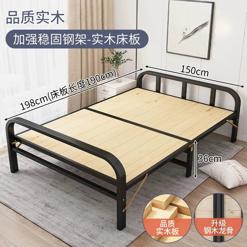 Solid wood folding bed Household simple single bed Extra bed 1 meter 2 Adult rental room Reinforced hard board double iron