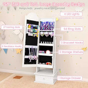 Children’s LED-Lit Jewelry Armoire with Lockable Storage & Full-Length Mirror Vanity