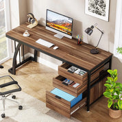 Computer Desk with 3 Drawers, 59-Inch PC Desk with Reversible Drawers, Industrial Study Writing Table Workstation with
