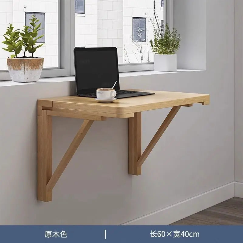 Solid wood wall folding table wall hanging computer table desk small apartment wall hanging dining table bedroom against the