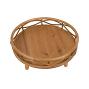Rustic Rattan Plant Stand Round Weather Resistant Indoor Outdoor Display Holder Wooden Flower Pot Stand Home Garden Décor
