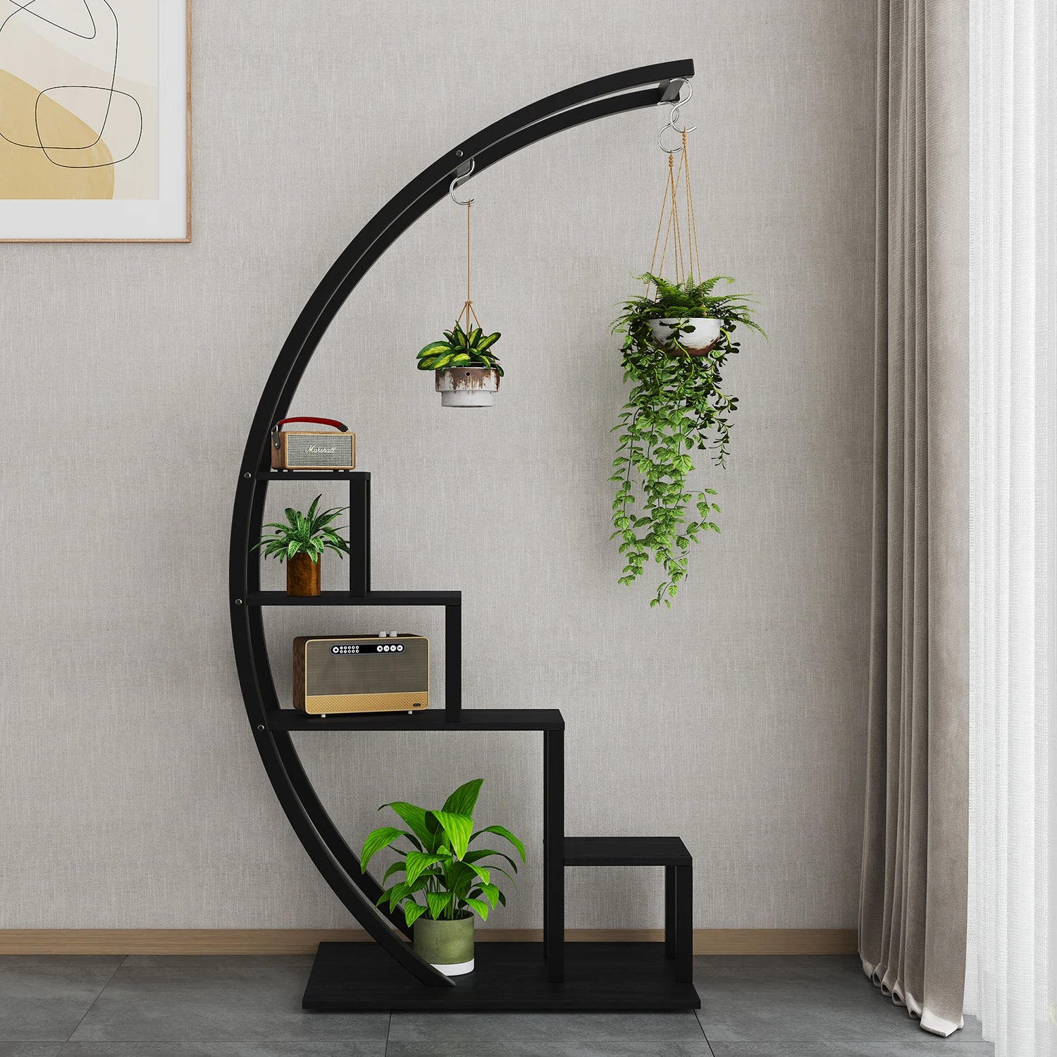 5 Tier Flower Plant Stand Indoor, 2 Pack Half Moon Plant Shelf Metal hanging Plant Rack for Home Patio Lawn Garden Balcony