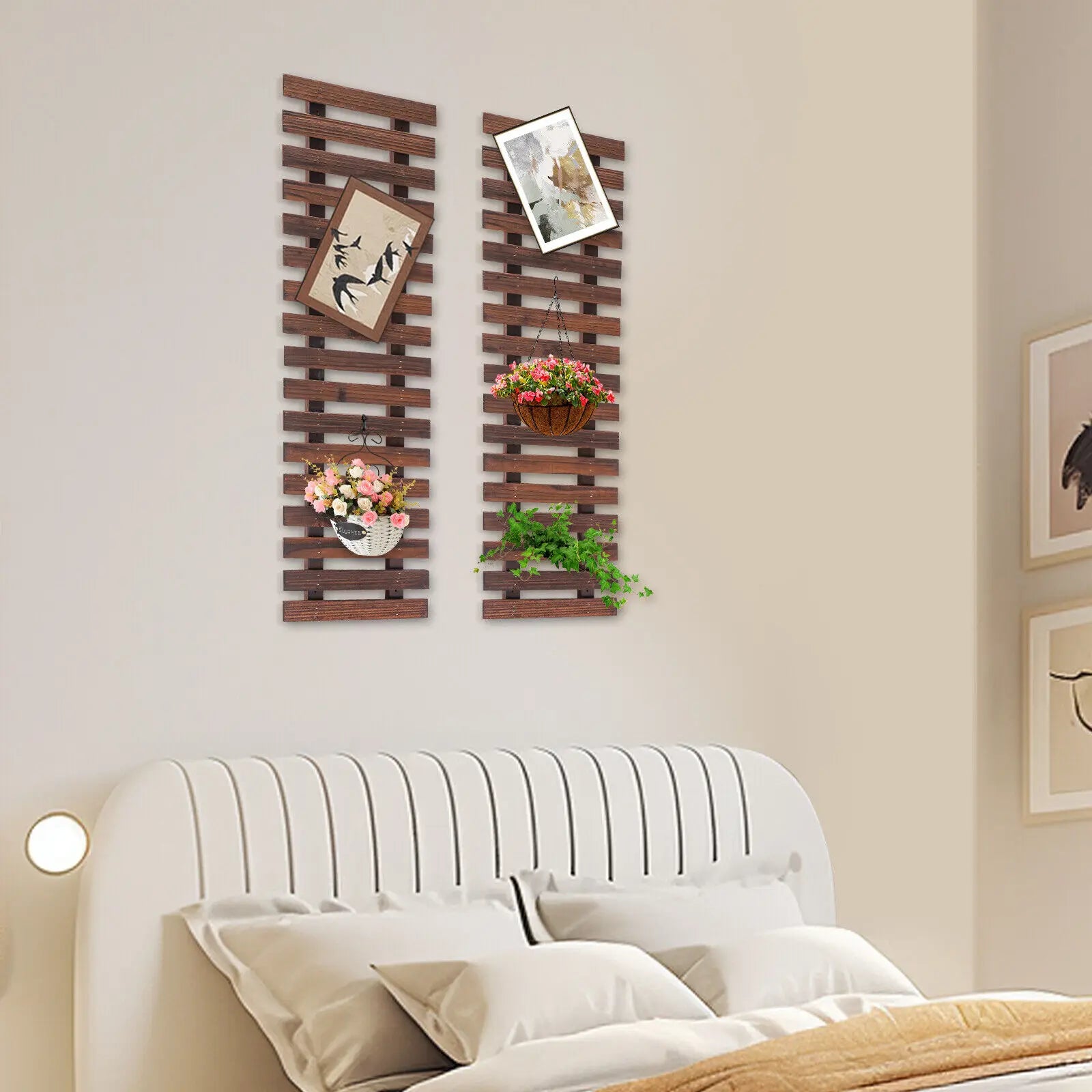 2PCS Rustic Cedar Wood Wall Mounted Flowerpot Shelf for Indoor and Outdoor