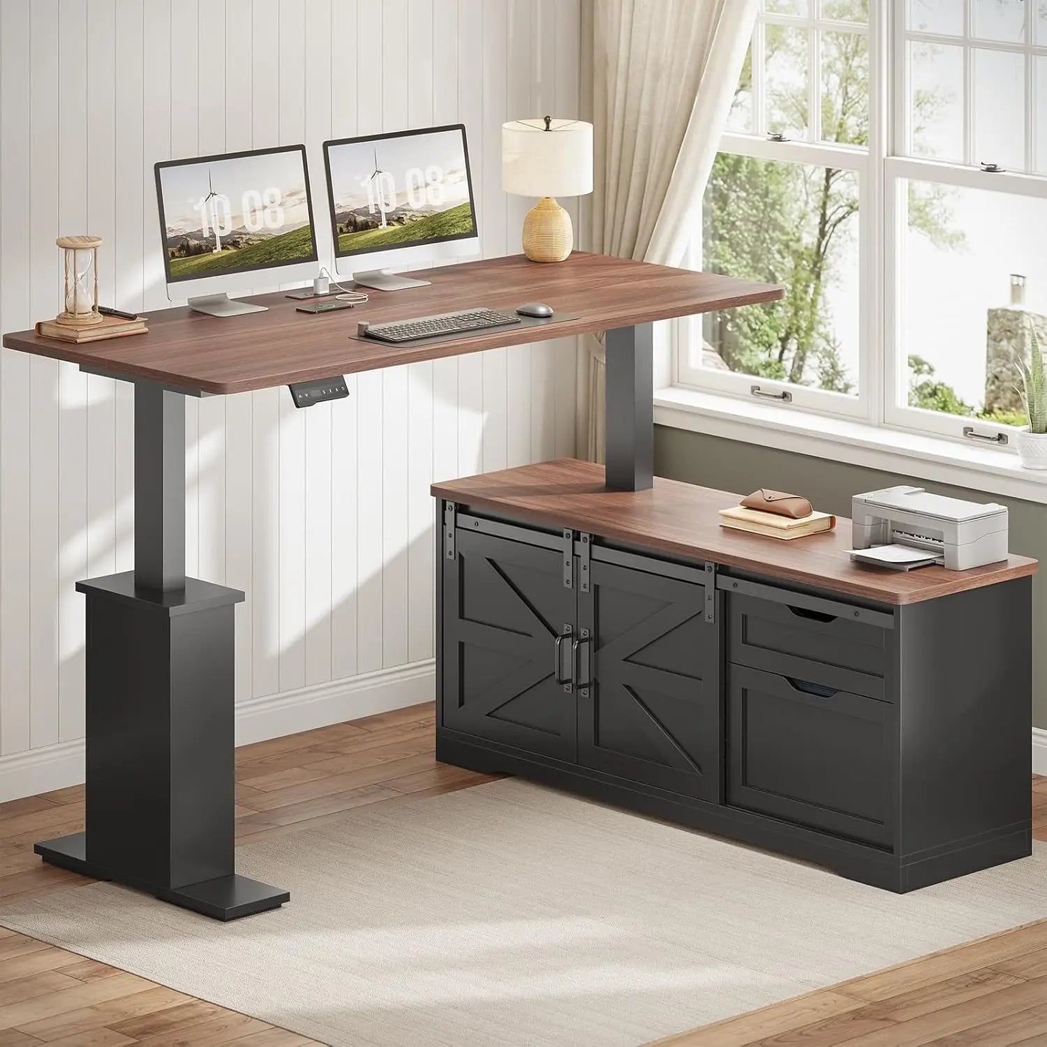 SmartHealth™ L-Shaped Standing Desk – 55" Height Adjustable Corner Desk with Storage Drawers