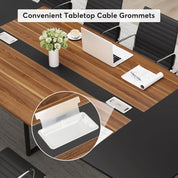 8FT Conference Table, 94.48L x 47.24W x 29.52H Inches Boat Shaped Meeting Table with Rectangle Grommet, Modern Seminar Boardroo