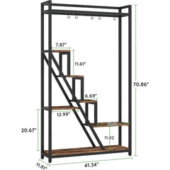 70.9" Tall Indoor Plant Stand, 7-Tier Large Plant Shelf with 5 S-Hooks, Industrial Wood Flower Stand Display Rack For