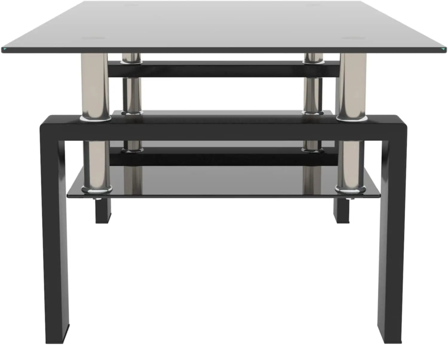 FurnishSpot Clear Glass Coffee Table with Black Metal Frame – Modern Rectangular Coffee Table for Living Room