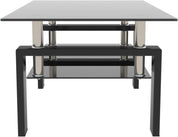 FurnishSpot Clear Glass Coffee Table with Black Metal Frame – Modern Rectangular Coffee Table for Living Room