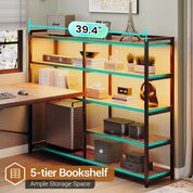 Corner Computer Desk, Reversible U Shaped Office Desk with 3 Fabric Drawers and Power Outlet, Corner Gaming Desk with LED Lights