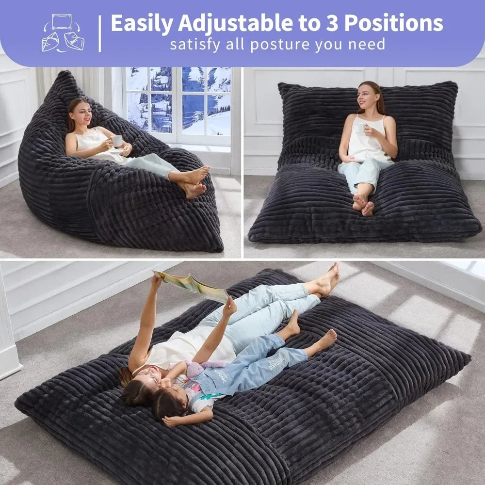3 in 1 Giant Bean Bag Chairs Convertible Bean Bag Floor Cushion with Machine Washable Cover, Beanbag Chairs for Adult