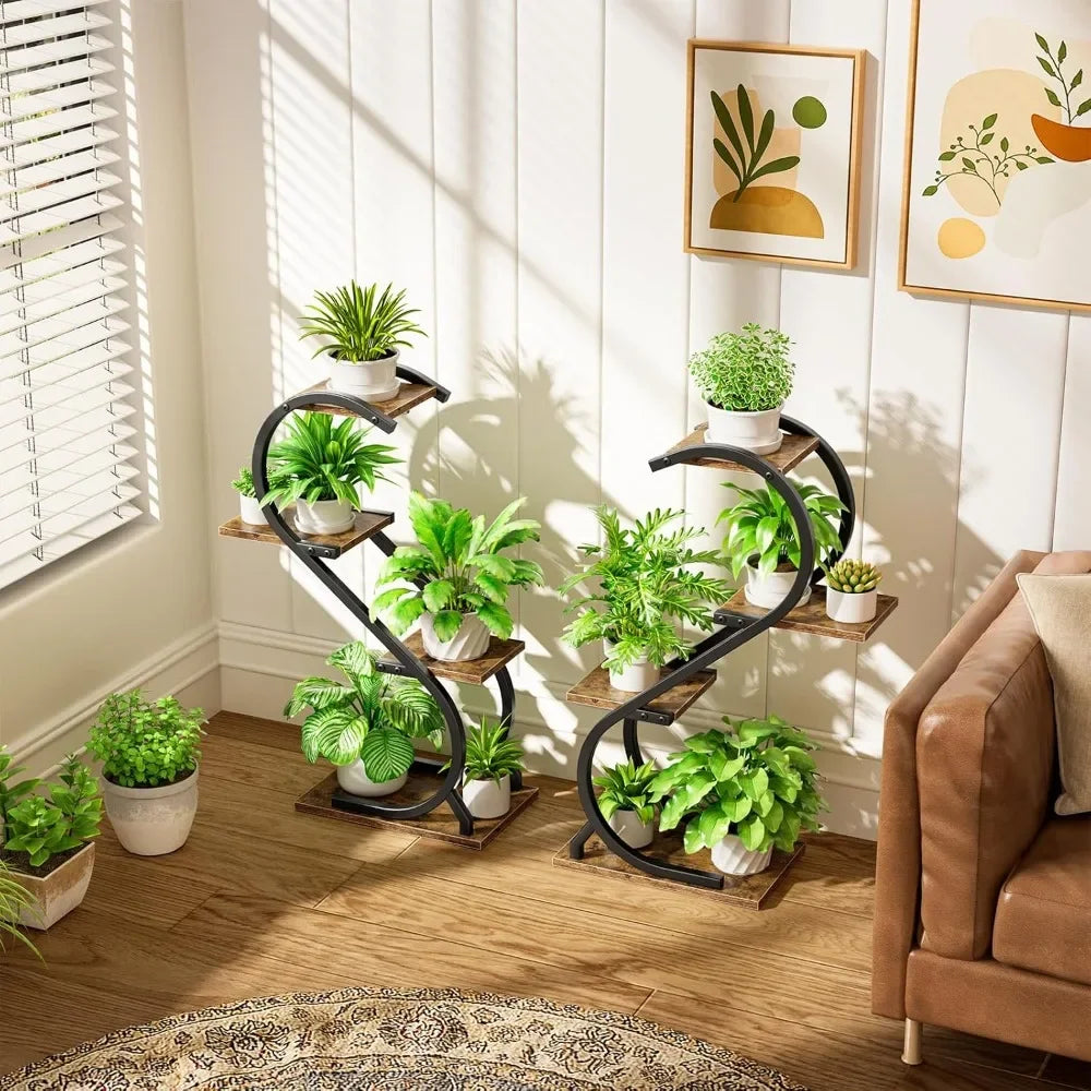 Indoor 4 Tiered Metal Plant Stand with Grow Light