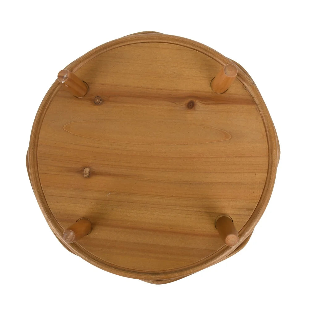 Rustic Rattan Plant Stand Round Weather Resistant Indoor Outdoor Display Holder Wooden Flower Pot Stand Home Garden Décor