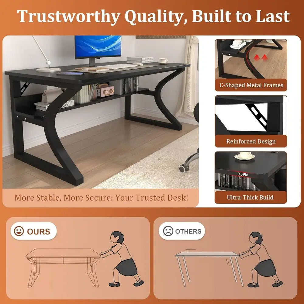 FurnishSpot SpaceSmart™ Compact Computer & Writing Desk – Modern Black