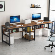 FurnishSpot® Wooden Computer Desk with Storage Cabinet – Mahogany Finish