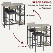 FurnishSpot® Counter Height Dining Table Set with Storage Shelves & Padded Stools – 3-Piece Space-Saving Set