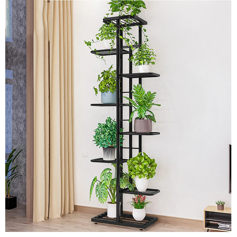 8-Tier Corner Plant Stand – Metal Flower Shelf for Indoor/Outdoor Planters, Vertical Display, and Storage