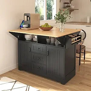 74.5" Kitchen Island with Extendable Dining Table,Rolling Kitchen Island on Wheels, Storage Cart with 4 Door Cabinet, Spice Rac