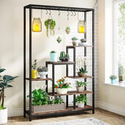 Indoor Plant Stand, 70.9 inches Large Metal Plant Shelf with 6PC S Hanging Hooks