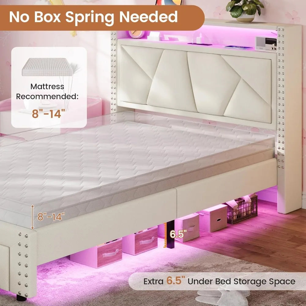 White Twin Bed Frames with LED Lights