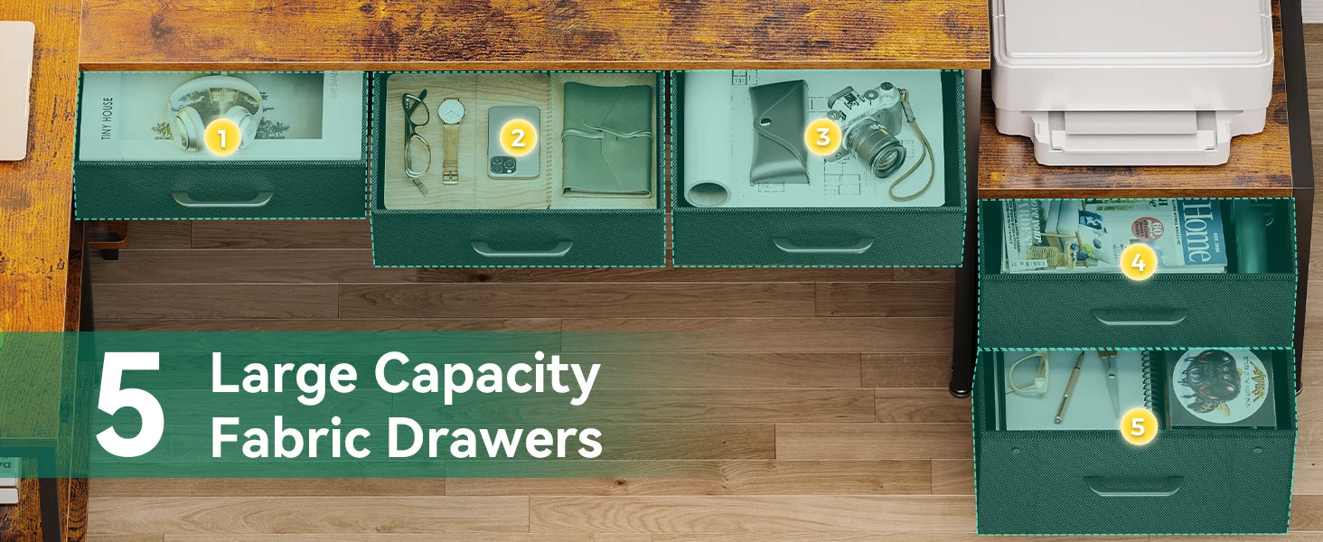 79 Inch L Shaped Desk with File Drawers, Reversible L Shaped Gaming Desk with Power Outlets & LED Lights, Computer Desk