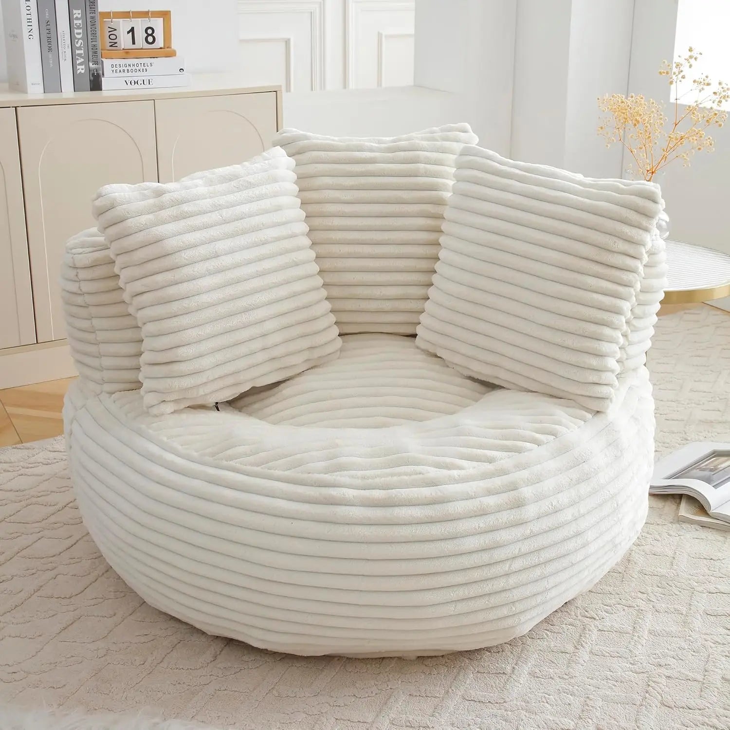 Bean Bag Chair, Giant Bean Bag Chairs for Adults, Kids, Oversized Corduroy Bean Bag Couch with Pillows, Comfy Stuffed Beanbag