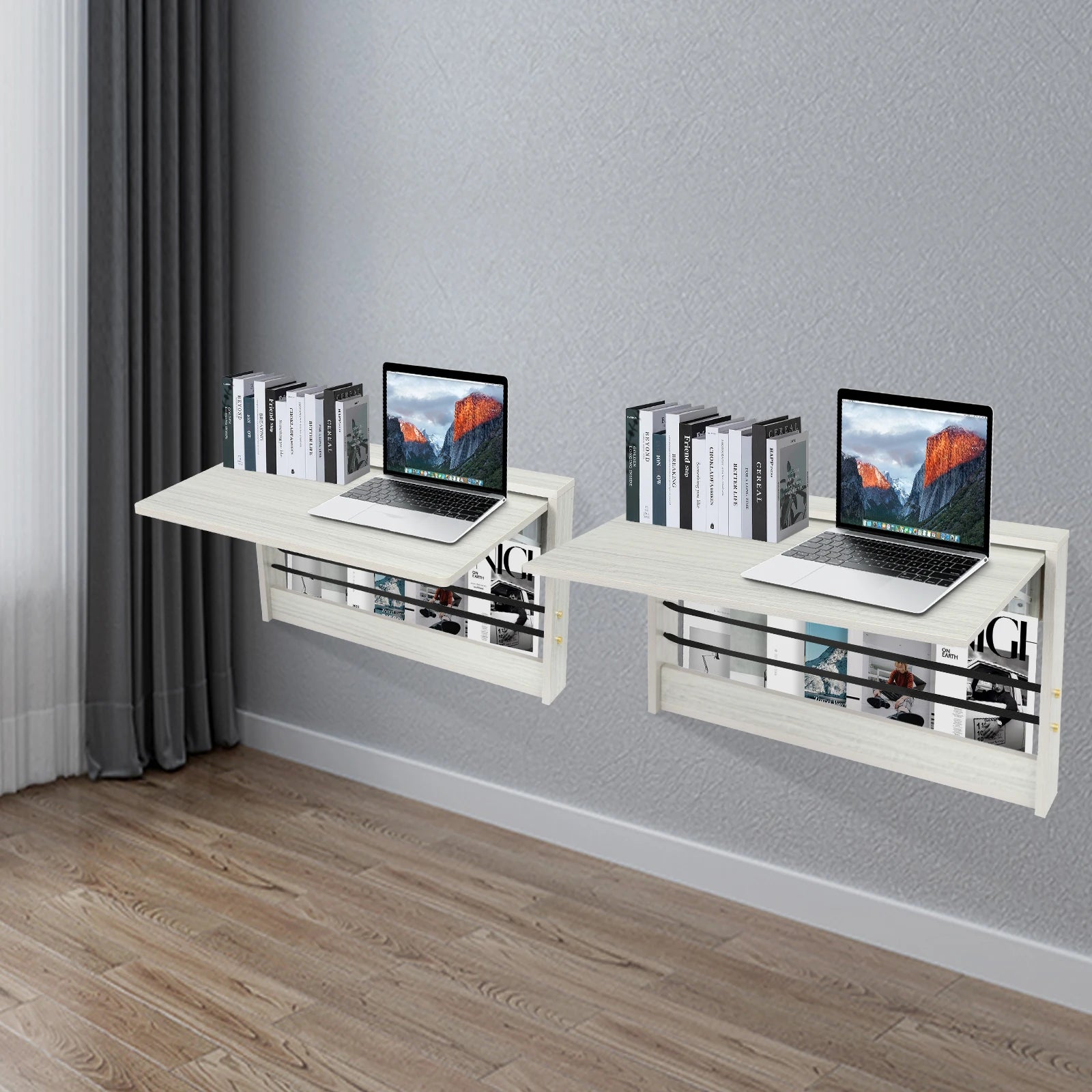 FurnishSpot Wall-Mounted Folding Table | Space-Saving Fold-Down Desk with Shelf