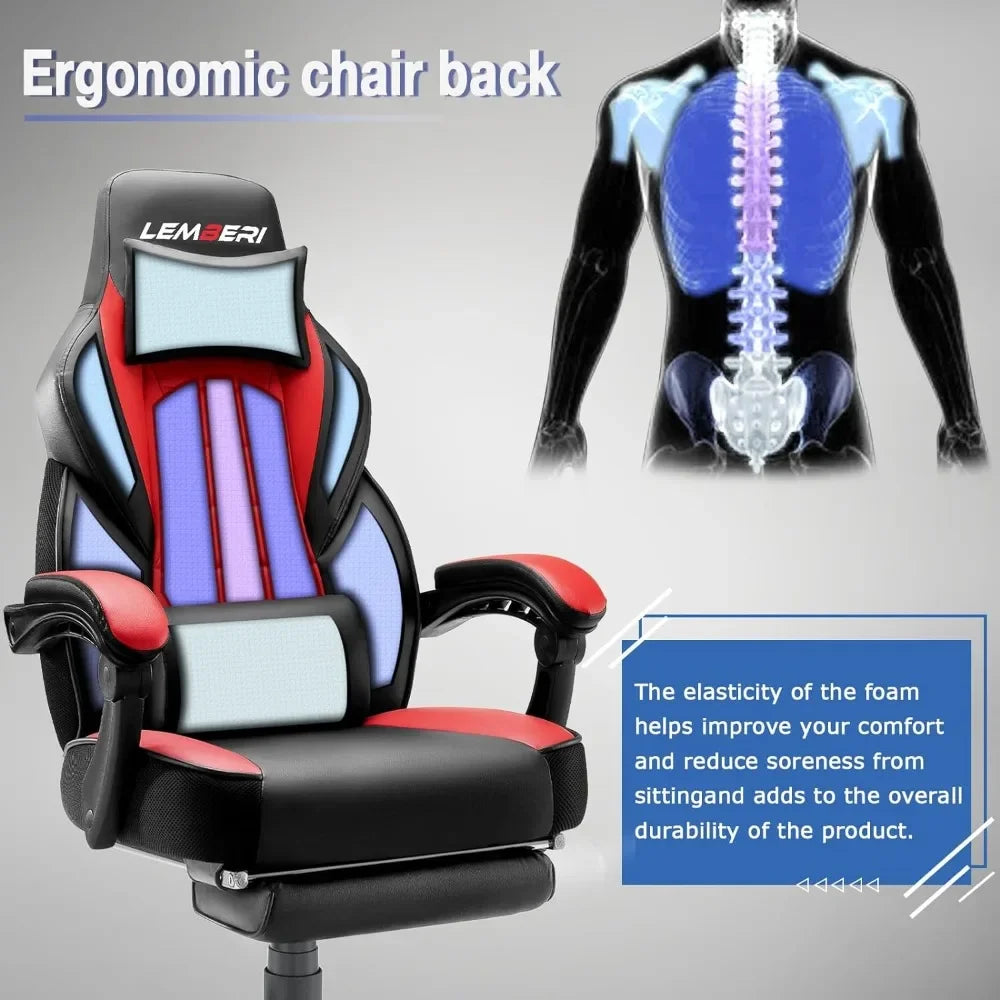Video Game Chairs with footrest,Big and Tall for Adults, 400lb Capacity,Racing Style Computer chair with Headrest Support