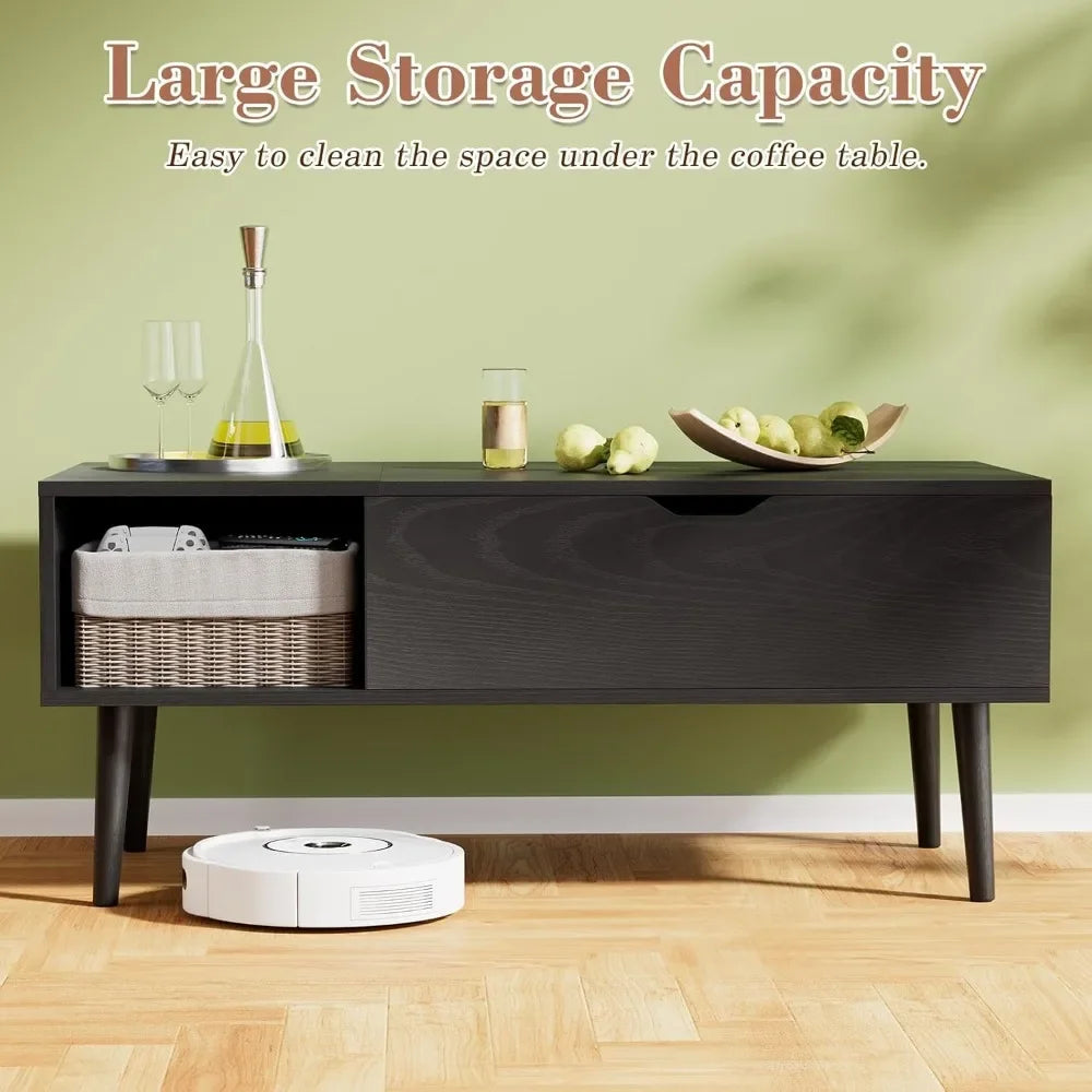 Wooden Coffee Table, Lift Top Coffee Table with Large Hidden Compartment and Shelf, Lift Tabletop Dining Table for Living Room