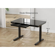 Glass Standing Desk with Drawers, 40 Inch Adjustable Stand Up Desk, Quick Install Home Office Computer Desk with USB Ports, Blac