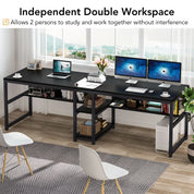 Tribesigns Two Person Desk with Bookshelf, 78.7 Computer Office Double Desk for Two Person, Rustic Writing Desk Workstation