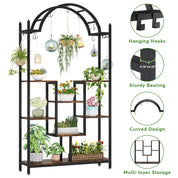 Tribesigns 5-Tier Tall Indoor Plant Stand, 74.8'' Arched Metal Flower Shelf with Hanging Hooks, Large Bonsai Pots Display Rack