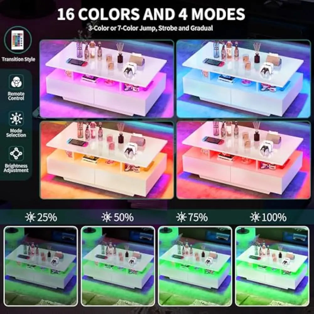 FurnishSpot SpaceSmart™ LED Coffee Table with Hidden Storage