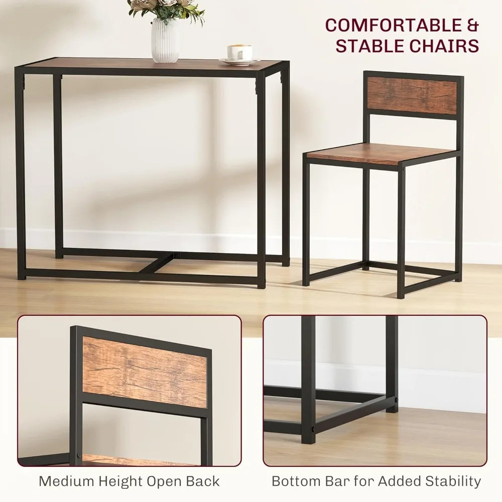 FurnishSpot® Antique Dining Table Set for 2 with Stools – Compact Kitchen & Breakfast Nook Set