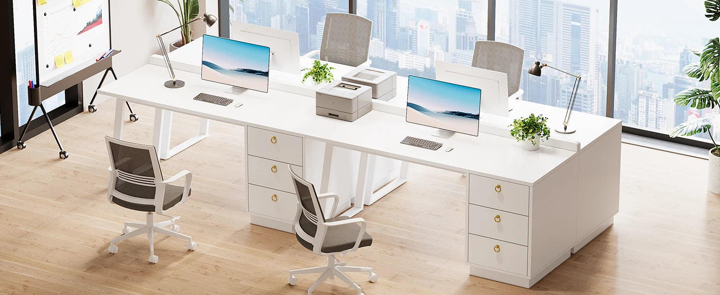 Tribesigns White Computer Desk with Drawers: 55 Inches Modern Home Office Desk with Storage, Small Wood Study Writing Work Table