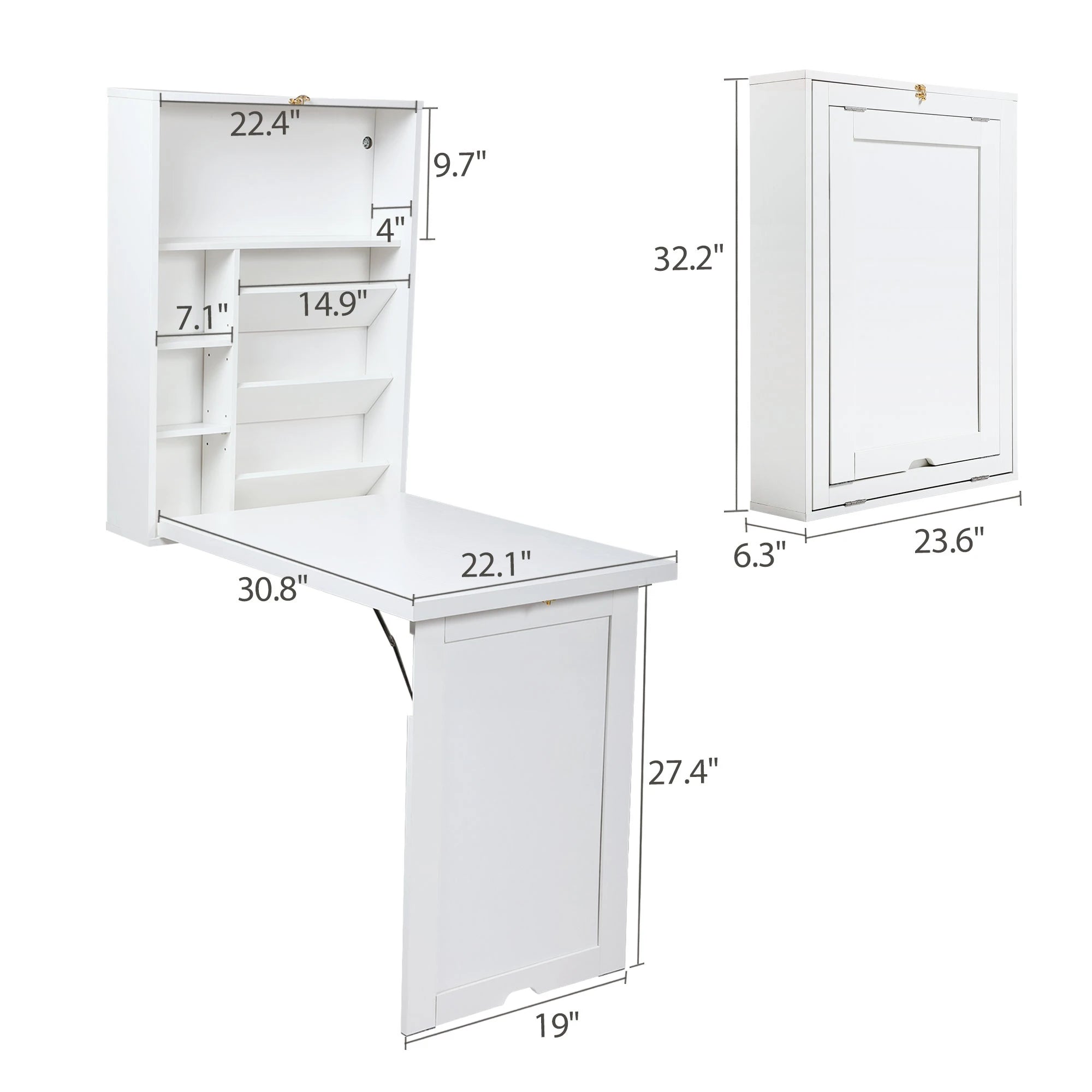 Modern Wall Mounted Folding Desk for Home Office with Storage