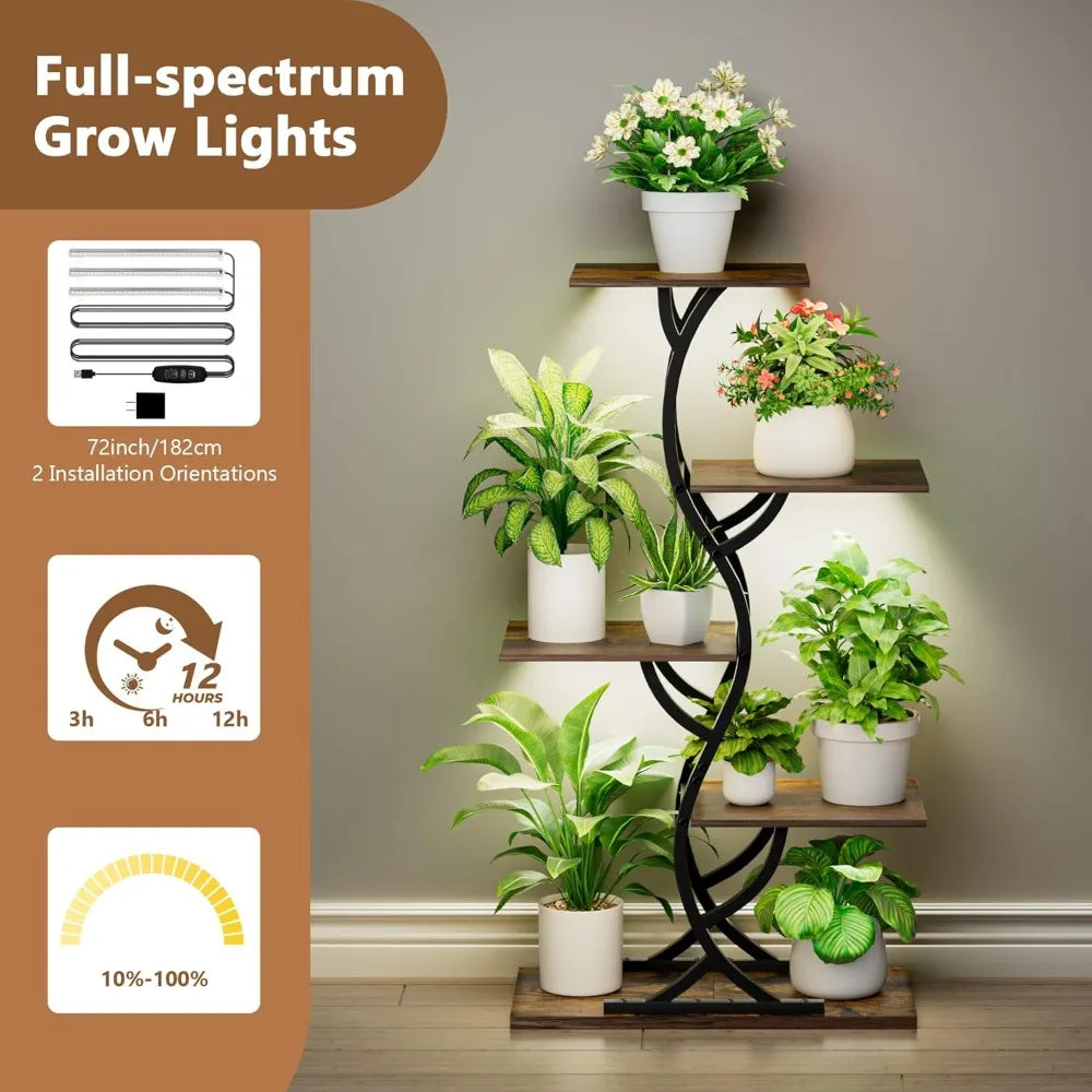 Indoor 5-Tiered Metal Plant Shelf with Grow Lights Indoor Plants