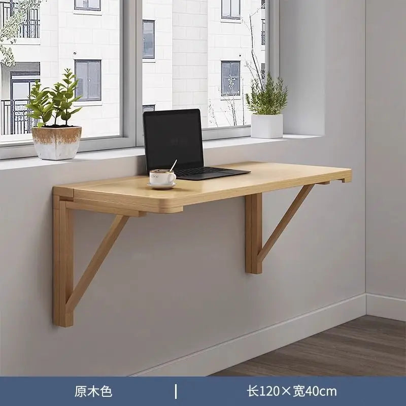 Solid wood wall folding table wall hanging computer table desk small apartment wall hanging dining table bedroom against the