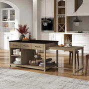 74.5" Kitchen Island with Extendable Dining Table,Rolling Kitchen Island on Wheels, Storage Cart with 4 Door Cabinet, Spice Rac