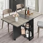 Folding Dining Table for 4, 2 Storage Shelf, Space Saving Table