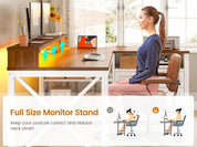 FurnishSpot® Farmhouse L-Shaped Computer Desk with LED Lights, Monitor Stand & File Drawer