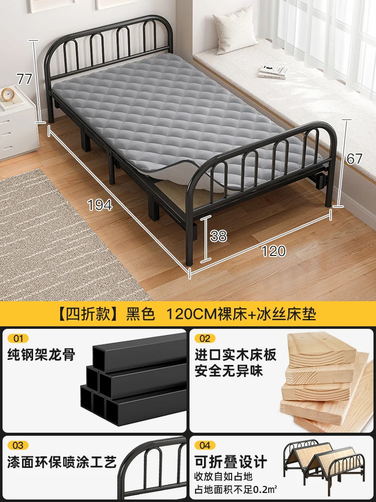 Solid wood folding bed Household simple single bed Extra bed 1 meter 2 Adult rental room Reinforced hard board double iron