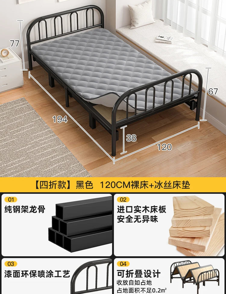 Solid wood folding bed Household simple single bed Extra bed 1 meter 2 Adult rental room Reinforced hard board double iron