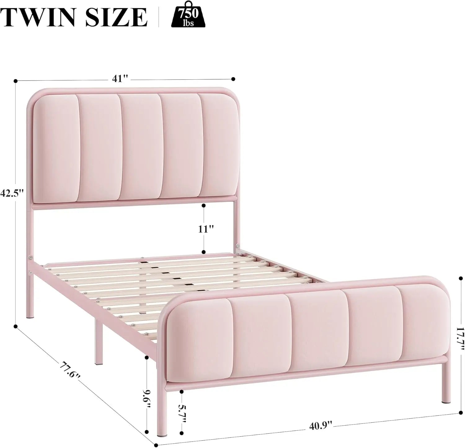 Twin Size Upholstered Pink Bed Frame with Button Tufted Headboard