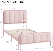 Twin Size Upholstered Pink Bed Frame with Button Tufted Headboard